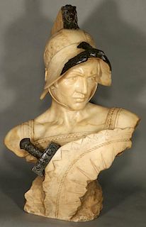 19TH C. MARBLE BUST OF A GLADIATOR WITH BRONZE ELEMENTS