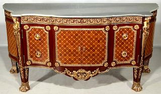 AN EARLY 20TH C. REGENCE STYLE MARBLE TOP COMMODE