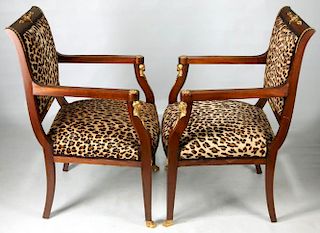 A PAIR LATE 20TH C. EMPIRE STYLE MAHOGANY FAUTEUILS