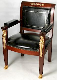 A LATE 20TH C. FRENCH EMPIRE STYLE MAHOGANY FAUTEUIL
