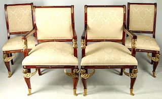 A SET OF FOUR 20TH C. EMPIRE STYLE FAUTEUILS AND SIDES