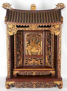 A 20TH C. CARVED AND GILDED WOOD CHINESE SHRINE