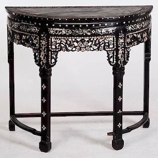 A 19TH C. ROSEWOOD AND SHELL MARBLE TOP CHINESE TABLE