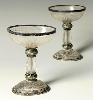 H. BOHM VIENNESE ROCK CRYSTAL AND SILVER ENAMEL TAZZA