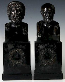 TWO PATINATED CERAMIC BUSTS OF PLATO AND HOMER