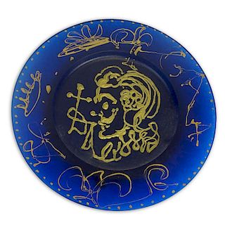 Salvador Dali Daum Glass Plate. 20th century plate-de-verre blue plate with gold decoration.
