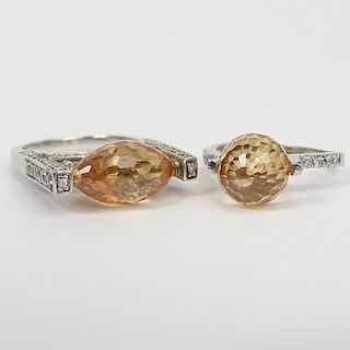 Two Lady's Sterling Silver, Briolette Cut Topaz and CZ Rings.