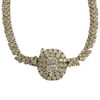 Important Fine Quality Approx. 31.0  Carat Round Brilliant Cut Diamond and Platinum Necklace with Detachable Enhancer set in the center