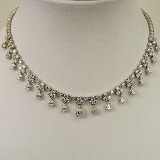 Lady's Approx. 21.14 Carat Round Brilliant and Pear Brilliant Cut Diamond and 18 Karat White Gold Necklace.