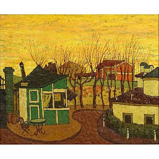 Juan Guillermo Rodriguez Baez, Spanish (1916-1968) Oil on Canvas, Village Landscape.