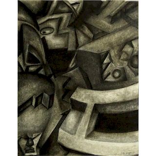 Fortunato Depero, Italian (1892-1960) Charcoal on paper "Futuristic Composition".