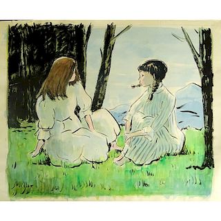 Andre Chochon, French  (1910-2005) Watercolor on Paper, Girls Seated on the Grass.