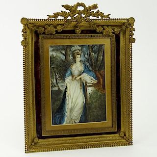 Antique Miniature Painting on Ivory "Duchess of Rutland, after Sir Joshua Reynolds, British (19th C)". Set in ornate gilt bronze frame.
