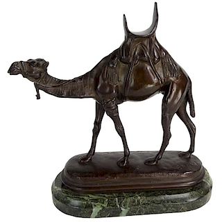 after: Antoine-Louis Barye, French (1796-1875) Bronze Sculpture on Marble Base, Desert Camel.