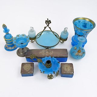 Collection of Nine (9) 19/20th Century Blue Opaline Glass.