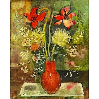 Ferenc Bordas, Hungarian (1911-1982) Oil on Masonite, Still life with Flowers.