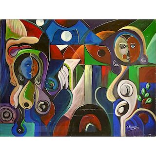 Circa 1997 Cubist style Oil on Canvas. Signed D. Morales 97.