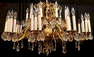 A LATE 20TH C. FORTY LIGHT BRONZE CHANDELIER 48-INCHES
