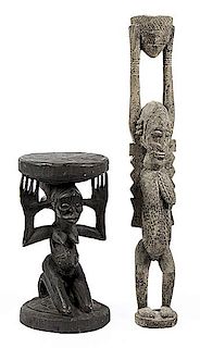 Dogon Style Female Sculpture and Buli Style Figural Stool 
