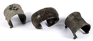 Three Ivory Coast Bété or Baule Brass Cuff Bracelets 