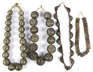 Four Ivory Coast Baule Brass Bead Necklaces 