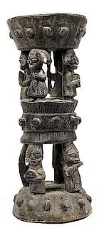 Nigeria Yoruba Style Caryatid Wooden Sculpture 