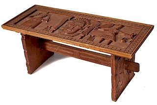 Nigeria Benin Carved Wood Table, for Tourist Trade 