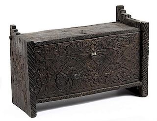 North African Carved Wood Chest 