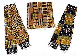 Pair of Ghana Ashanti Kente-Style Scarves, Plus Kente-Style Robe 