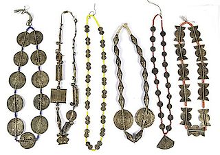 Six Ivory Coast Baule Brass Bead Necklaces 