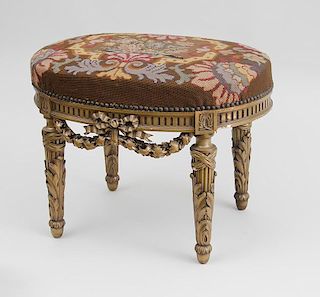 LOUIS XVI STYLE CARVED GILTWOOD TABOURET