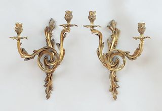PAIR OF LOUIS XV STYLE GILT-BRONZE TWO-LIGHT WALL SCONCES