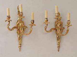 PAIR OF LOUIS XV STYLE GILT-BRONZE WALL SCONCES