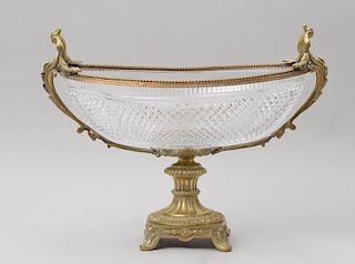 LOUIS PHILIPPE STYLE GILT-BRONZE-MOUNTED CUT-GLASS BOAT-FORM CENTERPIECE