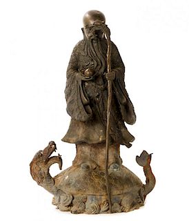 Fine Bronze Large Buddhistic Shou Figure on Turtle