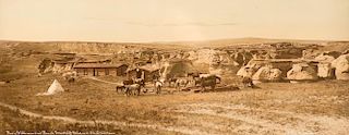 L. A. HUFFMAN (1854-1931), A Trail Herd, Powder River; Percy Williamson's Ranch, Breaks of Missouri, North Montana
