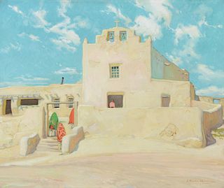 E. MARTIN HENNINGS (1886-1956), Laguna Pueblo Mission