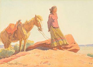 MAYNARD DIXON (1875-1946), Navajo Woman (1944); Navajos, Canyon de Chelly (circa 1915)