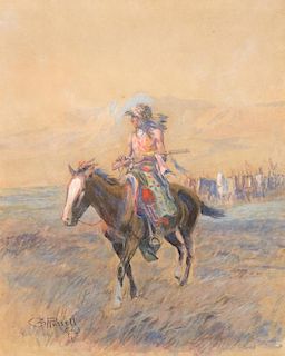 CHARLES M. RUSSELL (1864-1926), Cavalry Mounts for the Braves (circa 1907-1915)