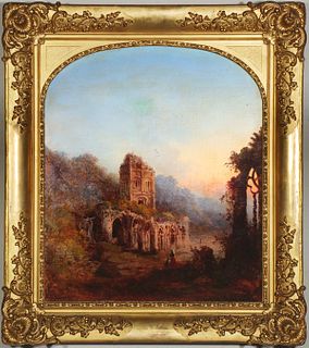 AN 1850s AMERICAN LUMINIST LANDSCAPE OIL ON CANVAS