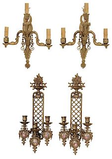 Two Pairs Empire Style Gilt Metal