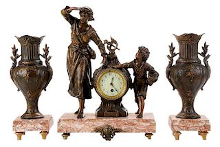Three-Piece Art Nouveau Spelter and