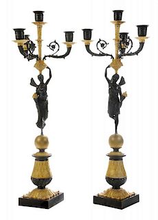 Pair Empire Patinated and Gilt Bronze