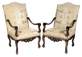 Pair Louis XIV Style Carved and