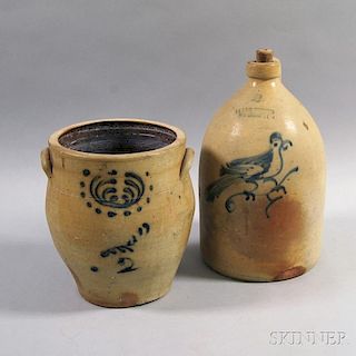 Two Cobalt-decorated Stoneware Vessels