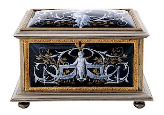 French Bronze Casket with Five Limoges