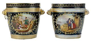Pair Hand-Painted Porcelain Cache Pots