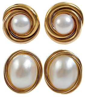 Two Pairs Mabé Pearl Earrings