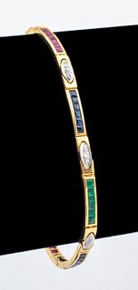 18K Gold Ruby Emerald Sapphire & Diamond Bracelet