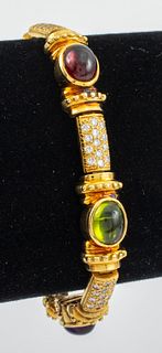18K Gold Diamond & Multi-Colored Stone Bracelet